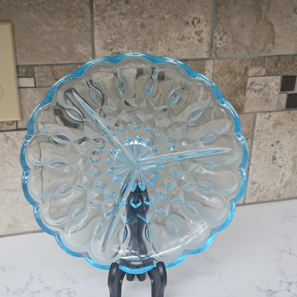 Vintage Sky Blue Glass Divided Dish Fairfield Anchor Hocking Relish Plate 8.5"